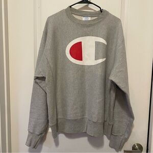 Champion Heather Gray Sweatshirt with Red Accent